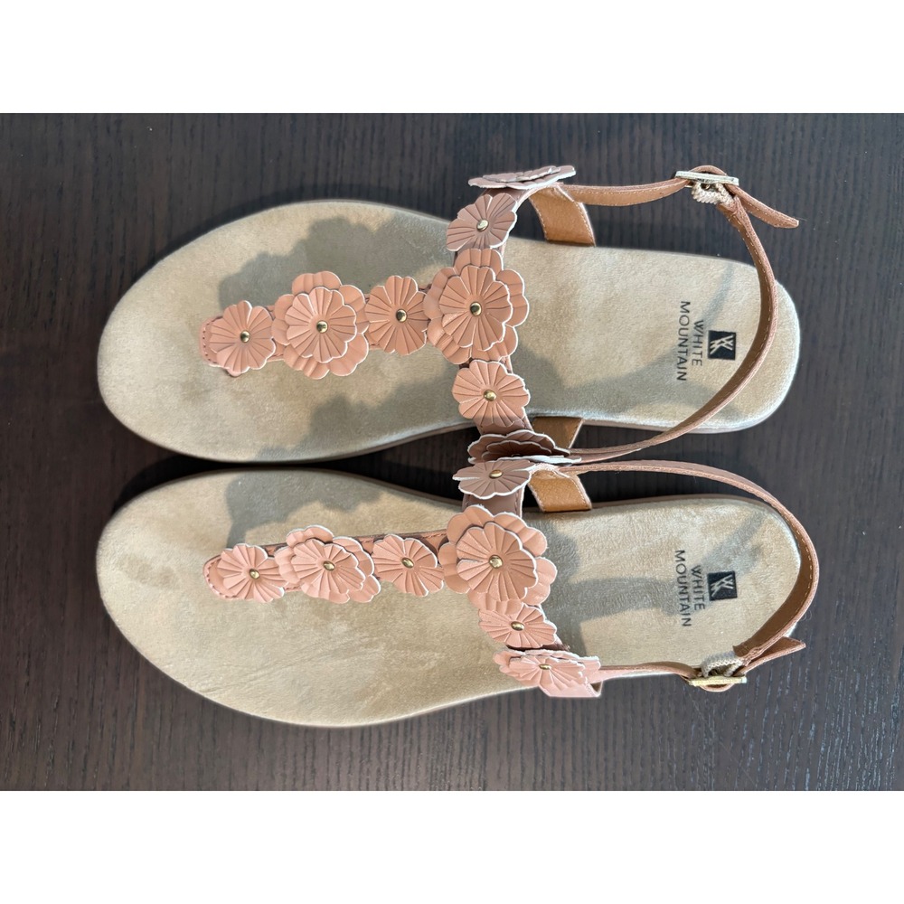 Summer‎ sandals White Mountain Liftoff Women 10 Blush Pink Floral Applique Thong